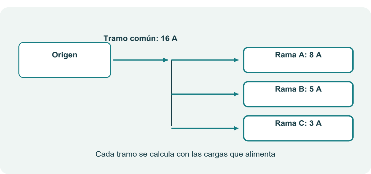 Figura 42. Tramo común y tres ramales de distribución